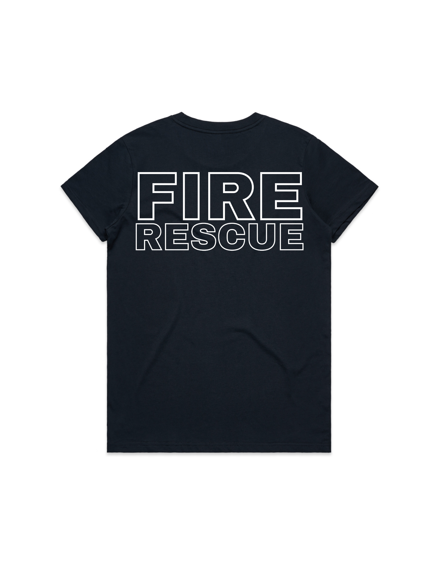 Womens Navy Tee Shirt With CFA Emblem To Pocket & Fire Rescue To Back