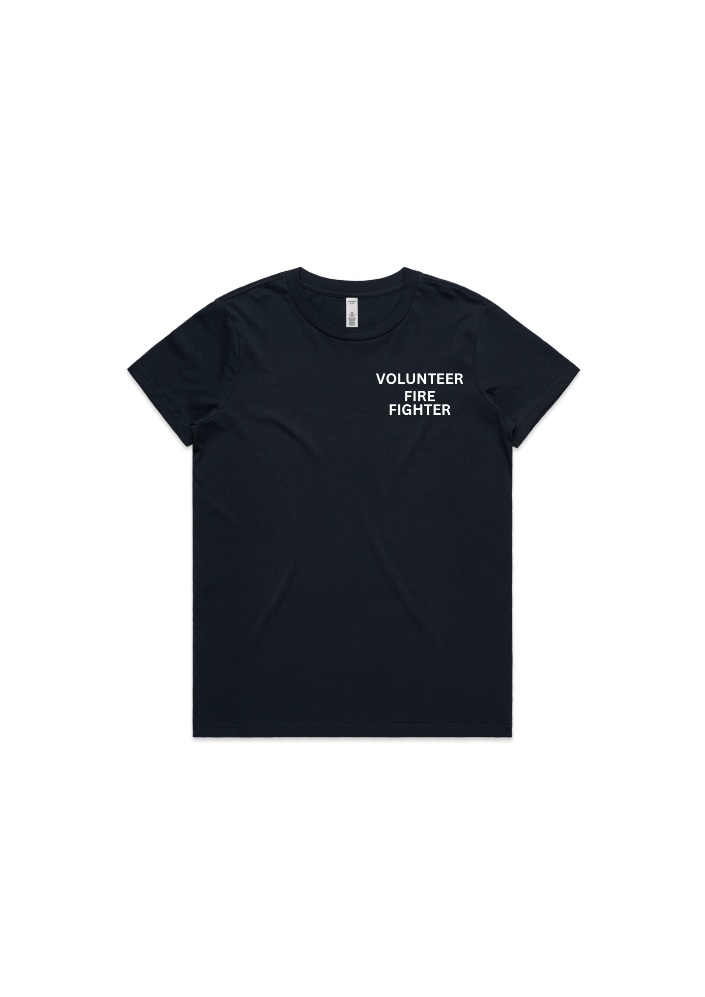 Womens Navy Tee Shirt With Fire Fighter or Emblem On Pocket & Fire Fighter On Back