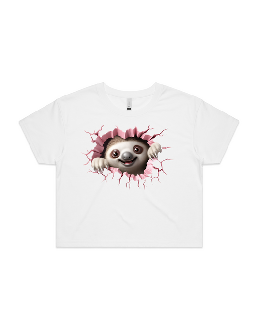 Womens Crop Sloth Tee Shirt