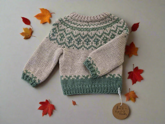 Amandaa Knits - Newborn fairisle sweater. 100% merino wool. Handwash only. Size 0-3 months.