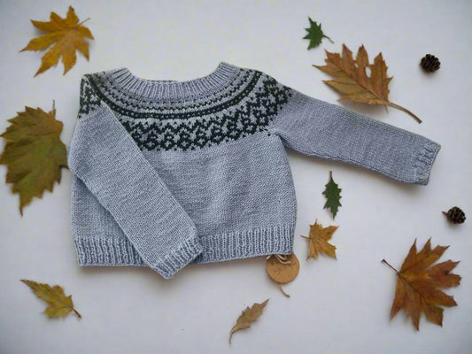 Amanda Kinits - Kids Crop Fairisle Sweater. 100% Wool. Handwash Only. Size 3-4 years.