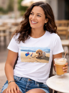 Australia Day Women’s Tee – Dog with Flags