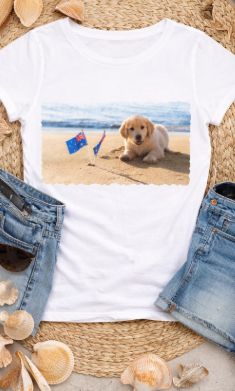 Australia Day Women’s Tee – Dog with Flags